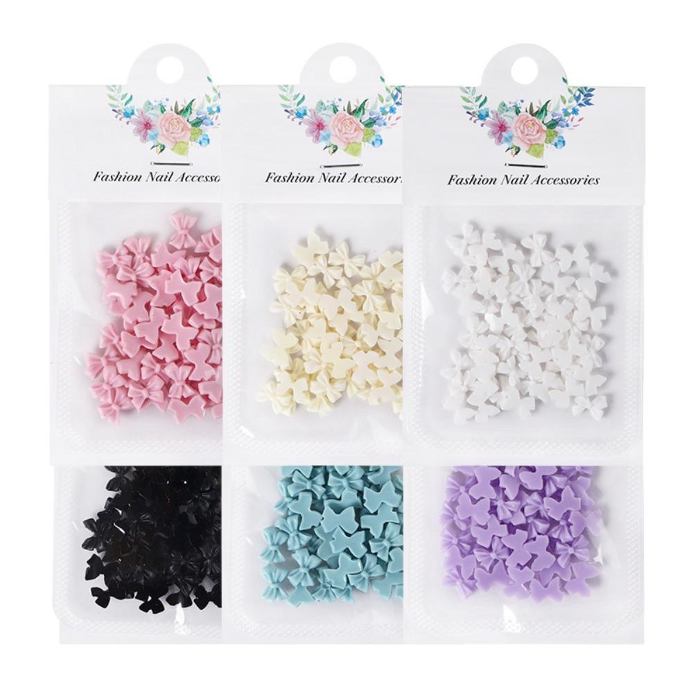 Mxbeauty Bow Nail Dekorasi Wanita Jepang Resin Warna Solid Hiasan Kuku 3D Nail Jewelry