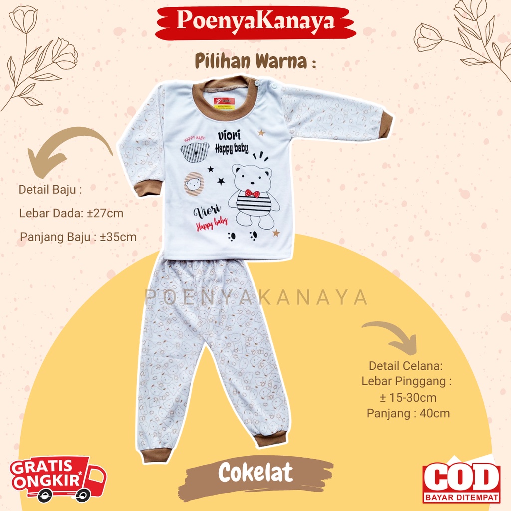 Setelan Baju Bayi Piyama Bayi Panjang HAPPY BABY BEAR Viori Size 3-12 Bulan SPY03