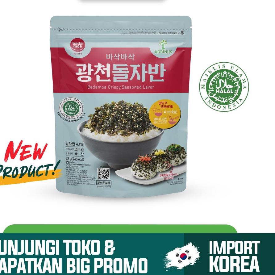 

Stok terbaru Badamoa Crispy Seasoned Laver (Original)/Rumput Laut rasa Original/Halal MUI/ Makanan Korea Halal / Rumput Laut gas !!