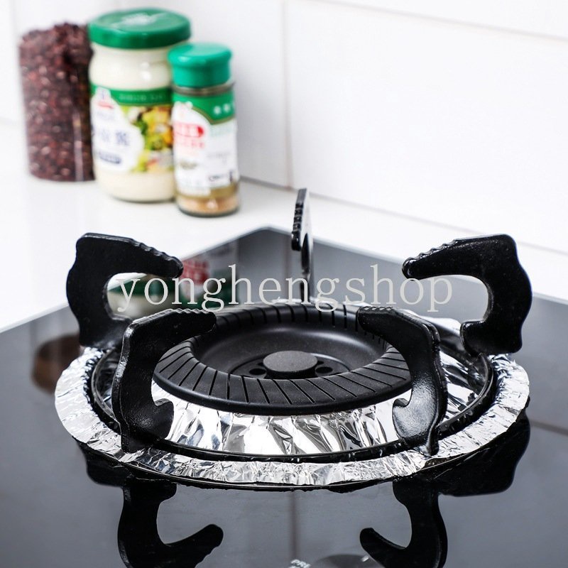 10pcs/set Aluminium Timah Foil Alas Kompor Gas Tahan Suhu Tinggi Oil Proof Kertas Kompor Burner Liner Dapur Tatakan Kompor Gas Tutup Kompor Dapat Digunakan Kembali