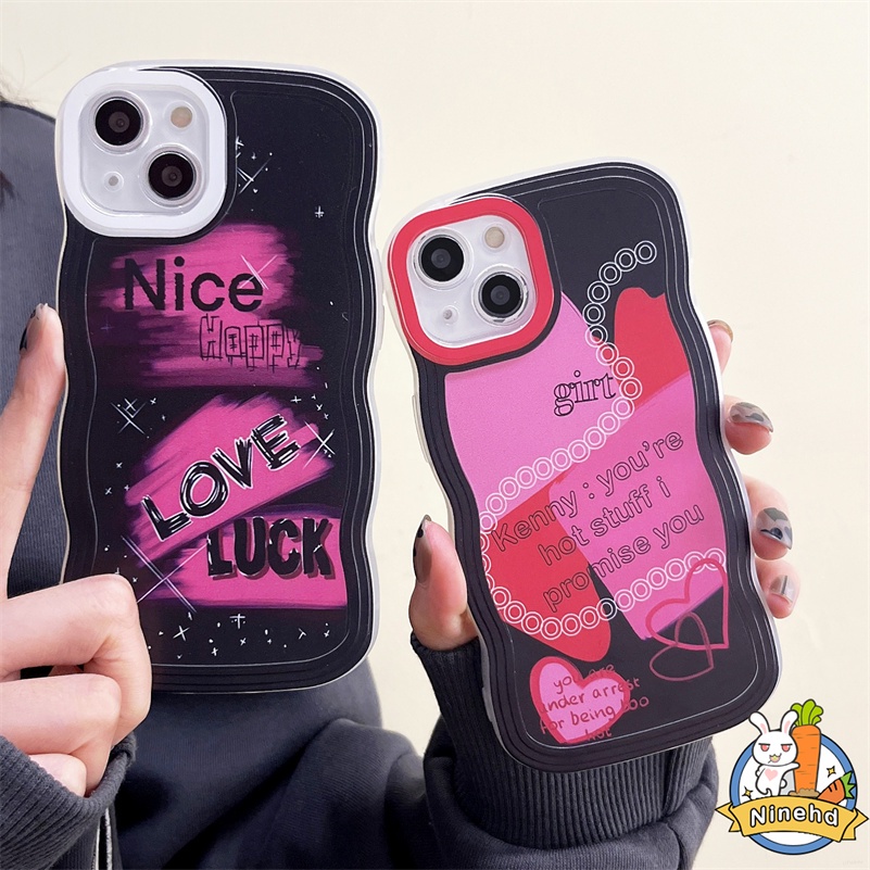 IPHONE Casing Kompatibel Untuk Iphone14 13 12 11 Pro Max X Xr Xs Max SE 8 7 6 6s Plus Pink Graffiti English Phone Case Shockproof Fashion Aesthetic Pasangan Hitam Soft Case Cover Pelindung