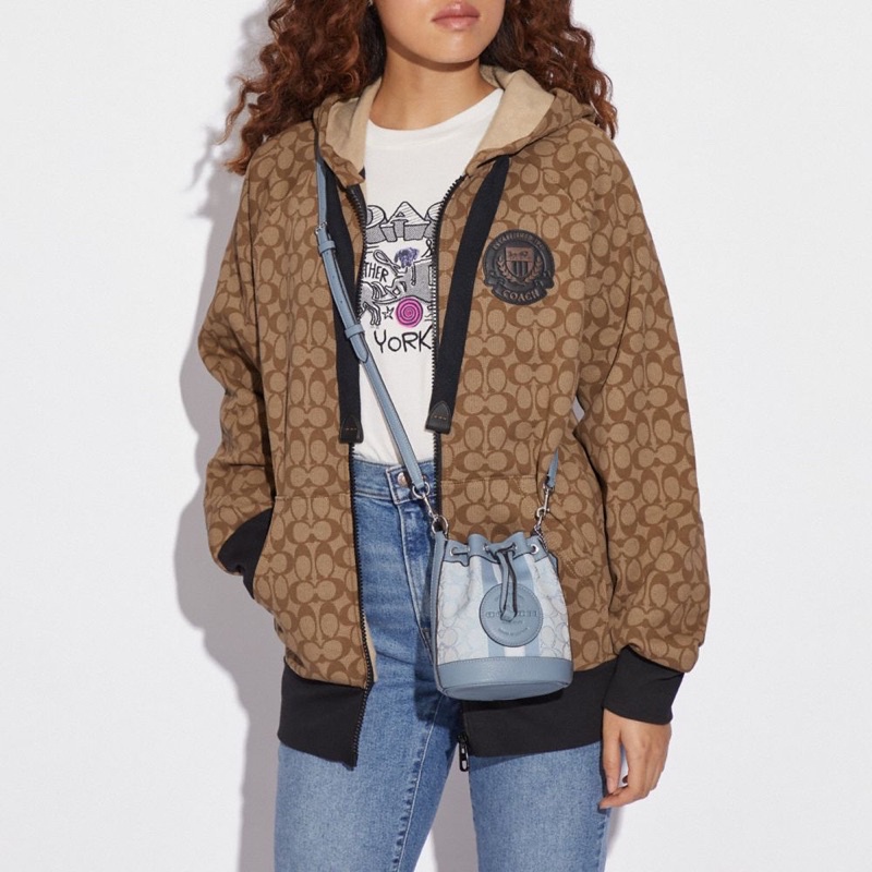 Coach Mini Dempsey Bucket Bag In Signature Jacquard With Stripe And Coach Patch (C8322)