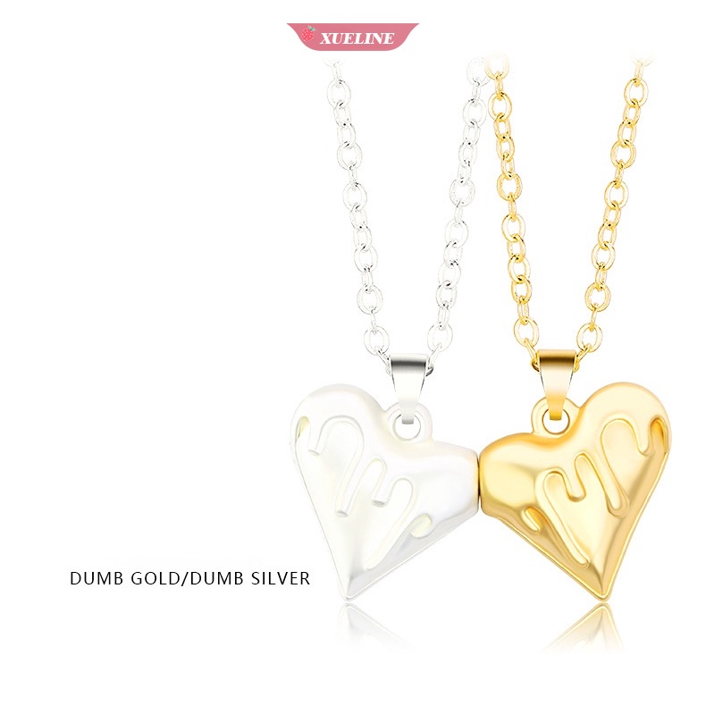 2ps Cinta Hati heart suction stainless steel Kalung Pasangan Perempuan/Laki-Laki Emas Dan Perak Liontin Tulang Selangka Rantai Perhiasan [ZXL]