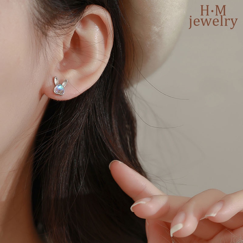 Anting Telinga Kelinci Moonstone Berbentuk Hati2022Baru Lucu Manis Twist Screw Earrings