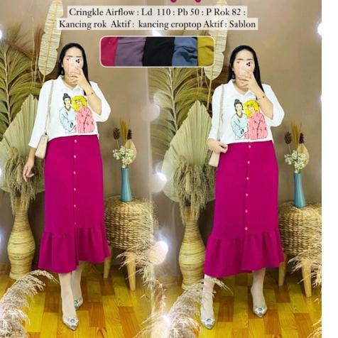 ╔║╗ YUMEE Set Rok Crop Crinkle Printing - Setelan Rok Crinkle Airflow / One set Rok / Setcel Crinkle