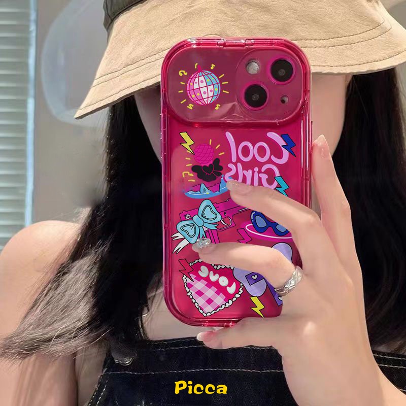 IPHONE Flip Make Up Mirror Case Lensa Kamera Kompatibel Untuk Iphone7 8 Plus XR 11 12 13 14 Pro MAX X XS MAX SE 2020 Kartun Lucu Graffiti Gadis Keren Soft Case