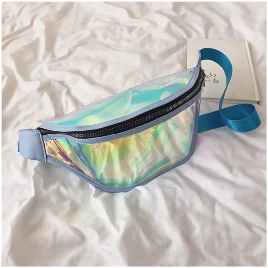 TW001-003 Tas - Hologram Pinggang Waistbag Jual Tas Import Biru Diskon Wanita Transparan