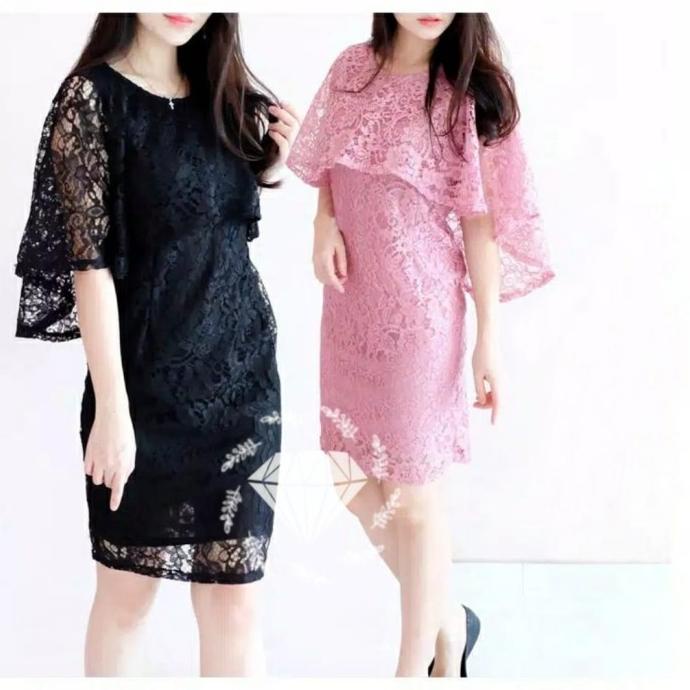 Mini Dress Wanita Brukat Furing Baju Brokat Pendek Acara Pesta Party