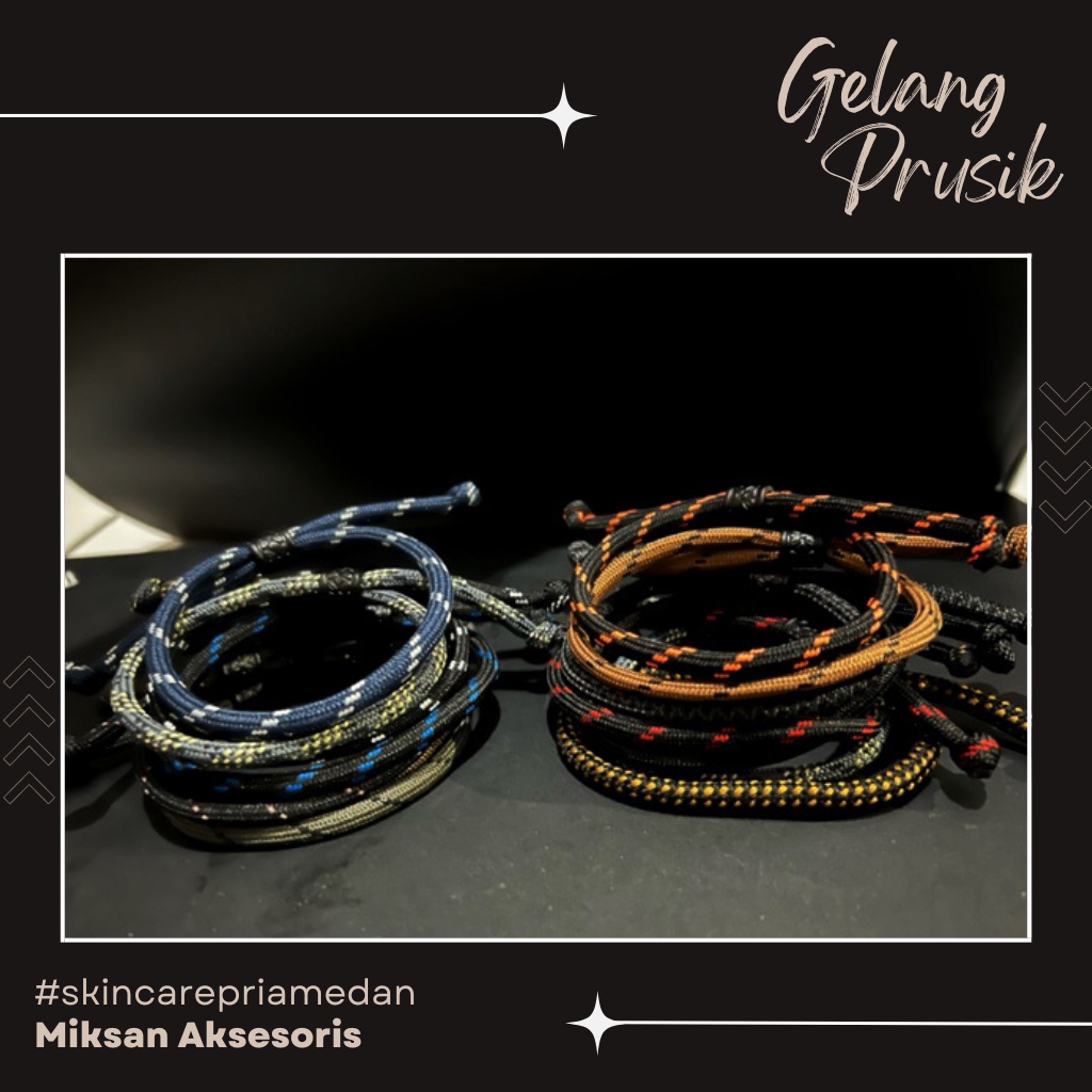 Gelang Pria Hitam Tali Prusik Keren Simple