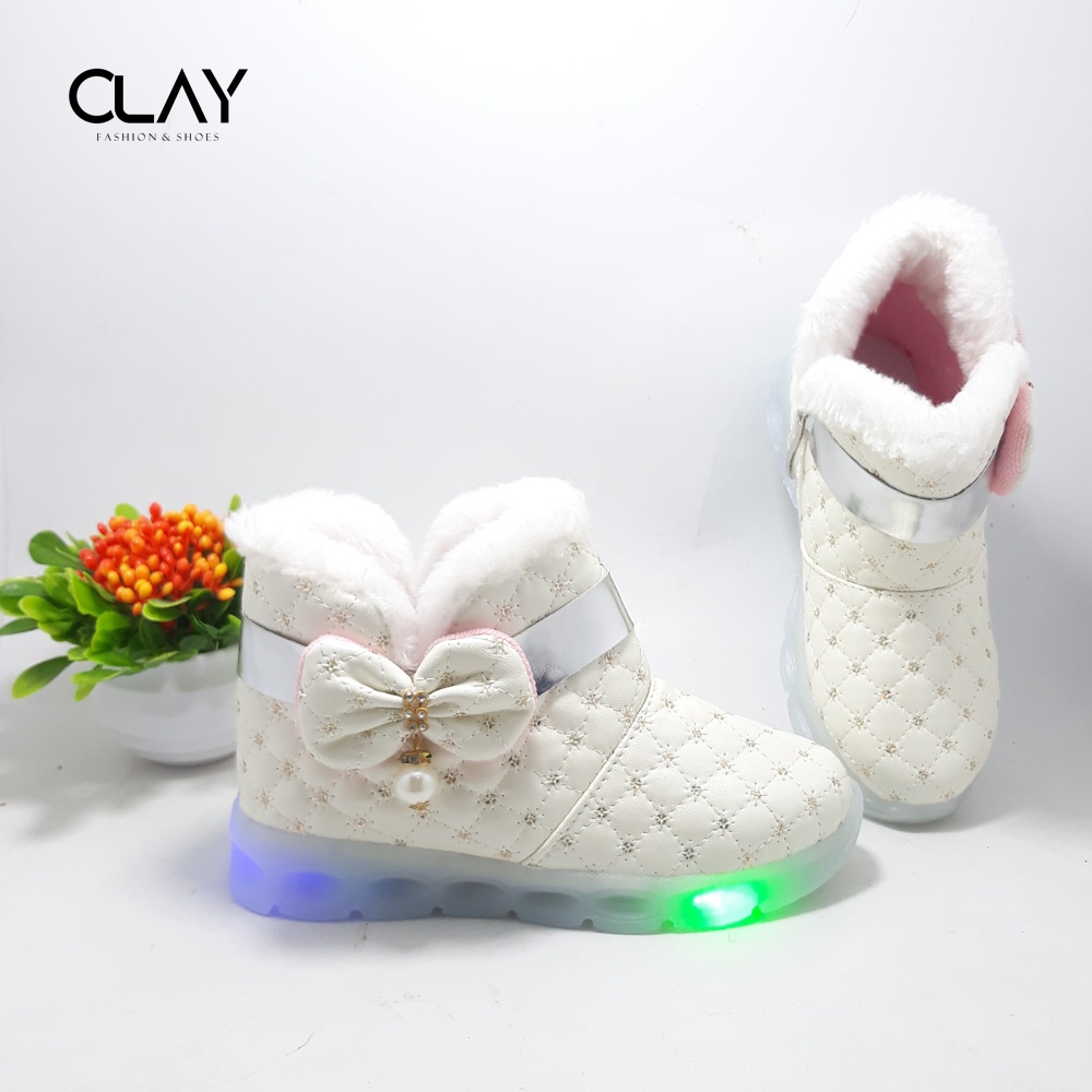 Clay| Sepatu Boot Lampu LED Anak Perempuan | Sepatu Boot Bulu CNL LED Bulu Cantik
