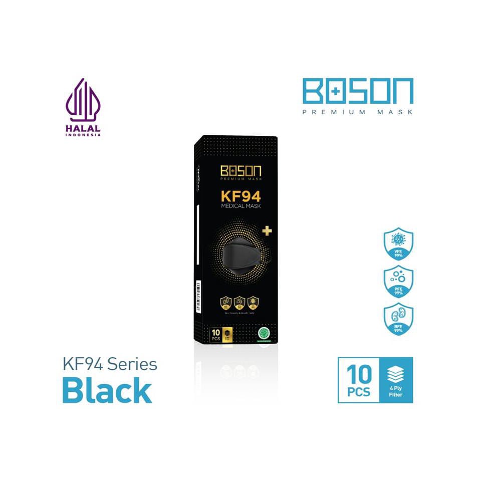 BOSON Black Series Premium Masker KF94 4 Ply Isi 10 Pcs - Hitam