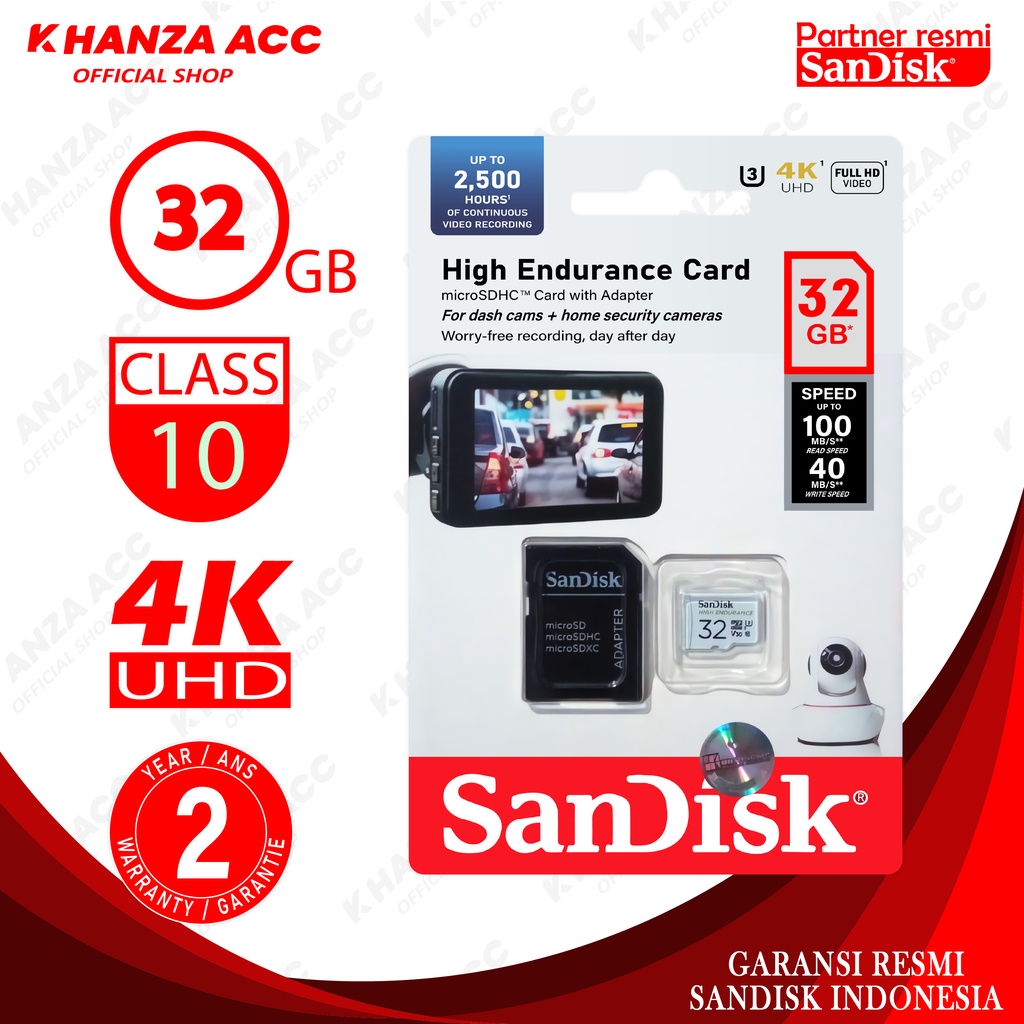 KHANZAACC Sandisk High Endurance Micro SD 32GB / 64GB /12GB Memory Kamera CCTV dan Dash Cam