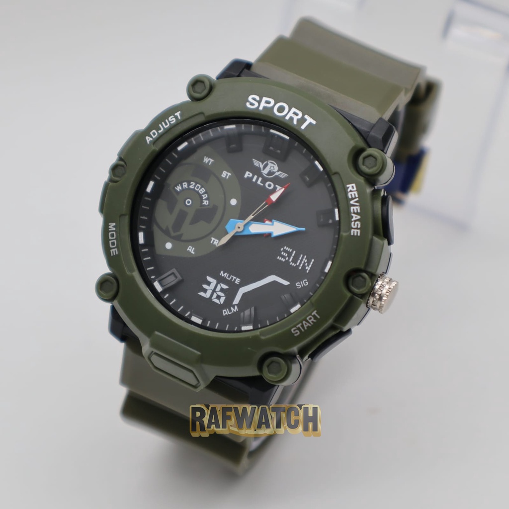 Jam Tangan Pria Analog Pilot PLT1 Sport Tali Rubber Tahan Air