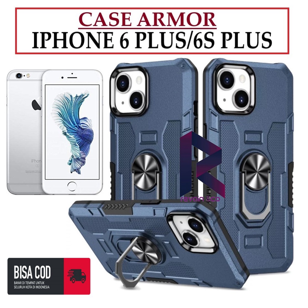 Case Armor IPHONE 6S PLUS Iring Cincin Magnetic Kesing Hp Protect kamera Premium Hard Case Standing Robot Pelindung Kamera