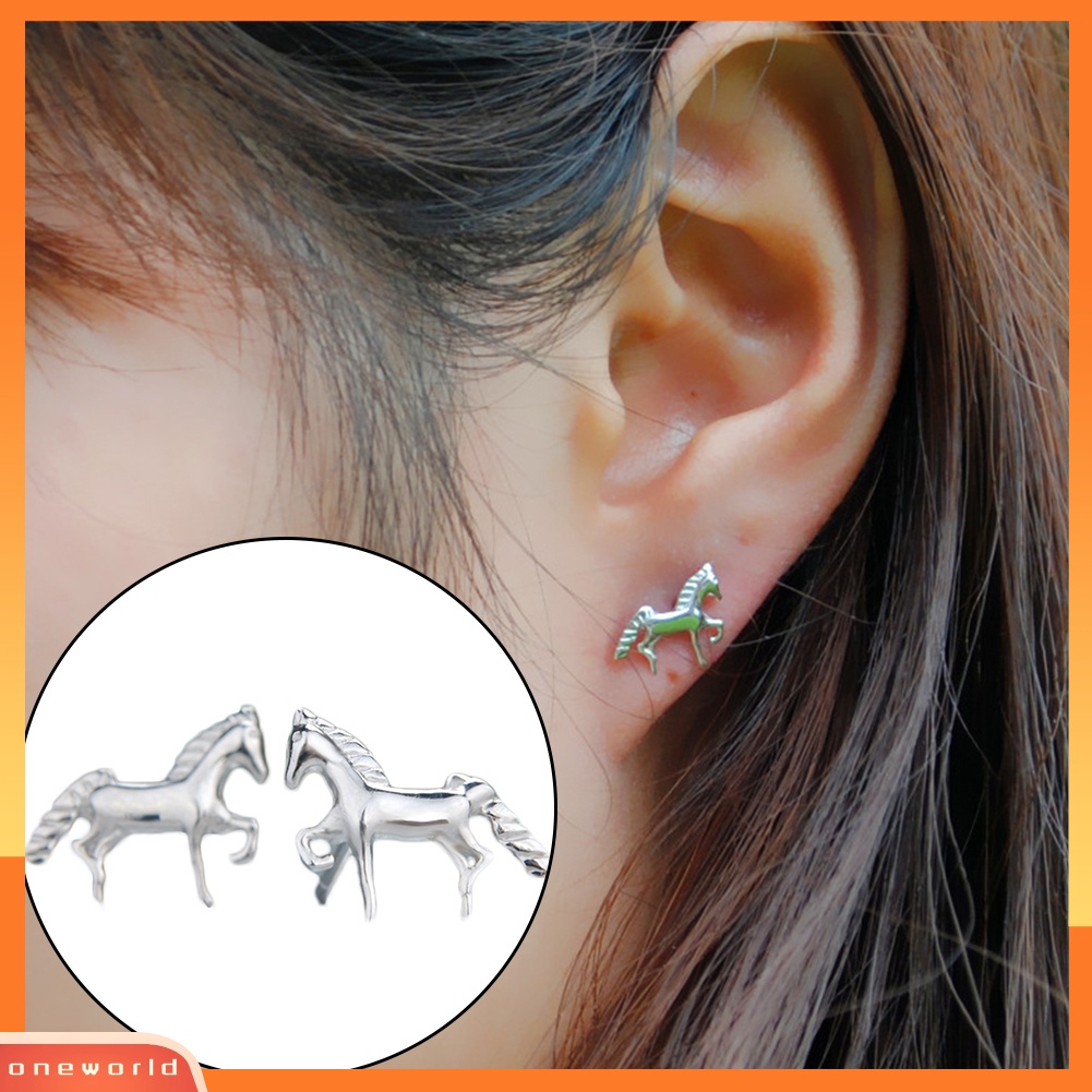 [WONE] Fashion Wanita 3D Kuda Perak Disepuh Hewan Telinga Stud Anting Pesta Perhiasan Hadiah