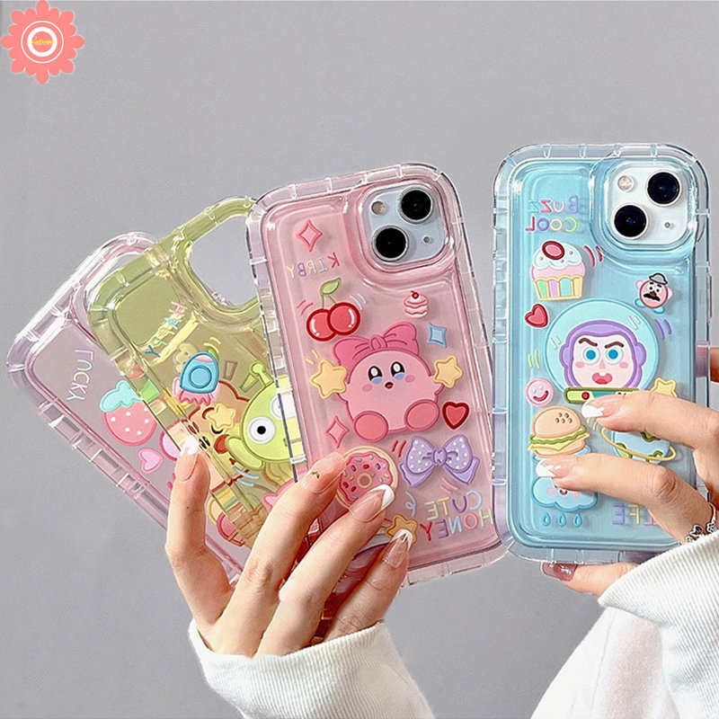 Casing Airbag Shockproof Kompatibel Untuk iPhone 7plus 11 14 13 12 Pro MAX XR 78 6 6S Plus X XS MAX Beruang Strawberry Lucu Kirby Cherry Candy Kartun Stiker Lembut TPU Phone Cover