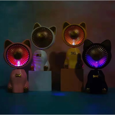 KP027 Kipas Mini Motif Kucing Duduk LED / Cat Mini Fan LED Recharge / Cat Manequin Fan