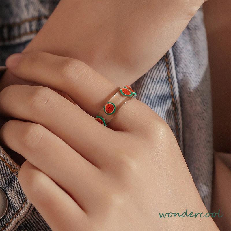 Cincin Bahan Resin Akrilik Bentuk Buah Untuk Wanita Fashion Korea-Won