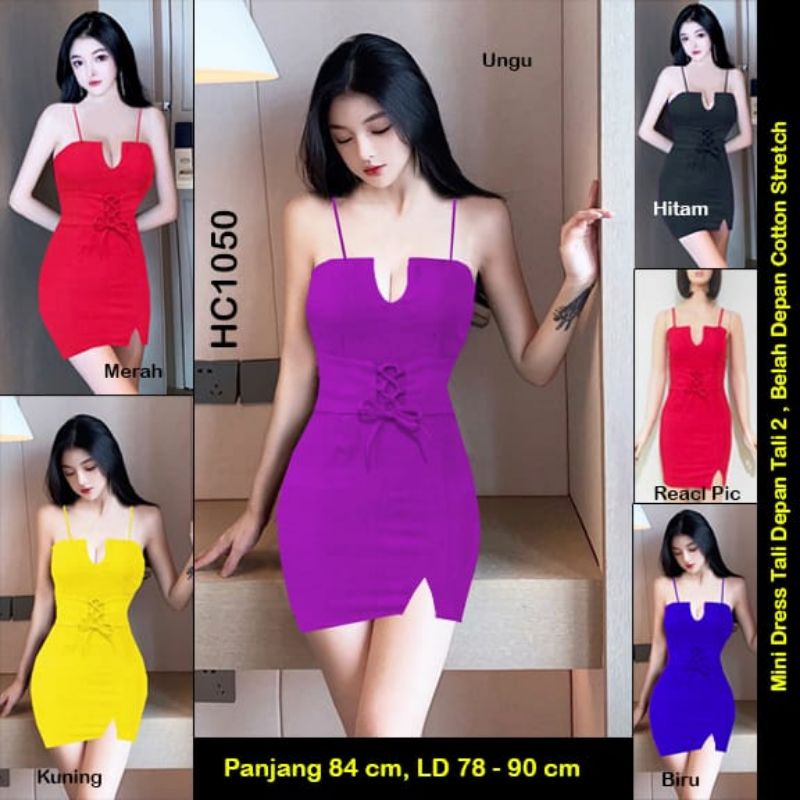 HC1050 Minidress Tali Depan Cotton Stretch Premium / Mini Dres Seksi / Dress Mini Sexy / Dress Pendek