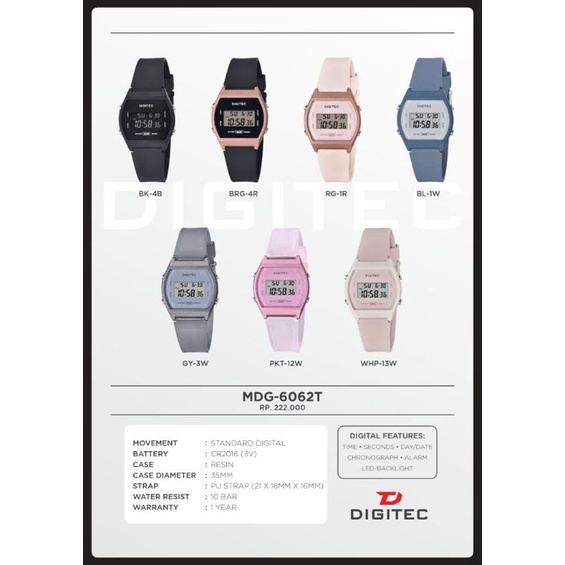 DIGITEC MDG 6062 JAM TANGAN WANITA CEWEK ORIGINAL DIGITEC DG 6062 TAHAN AIR