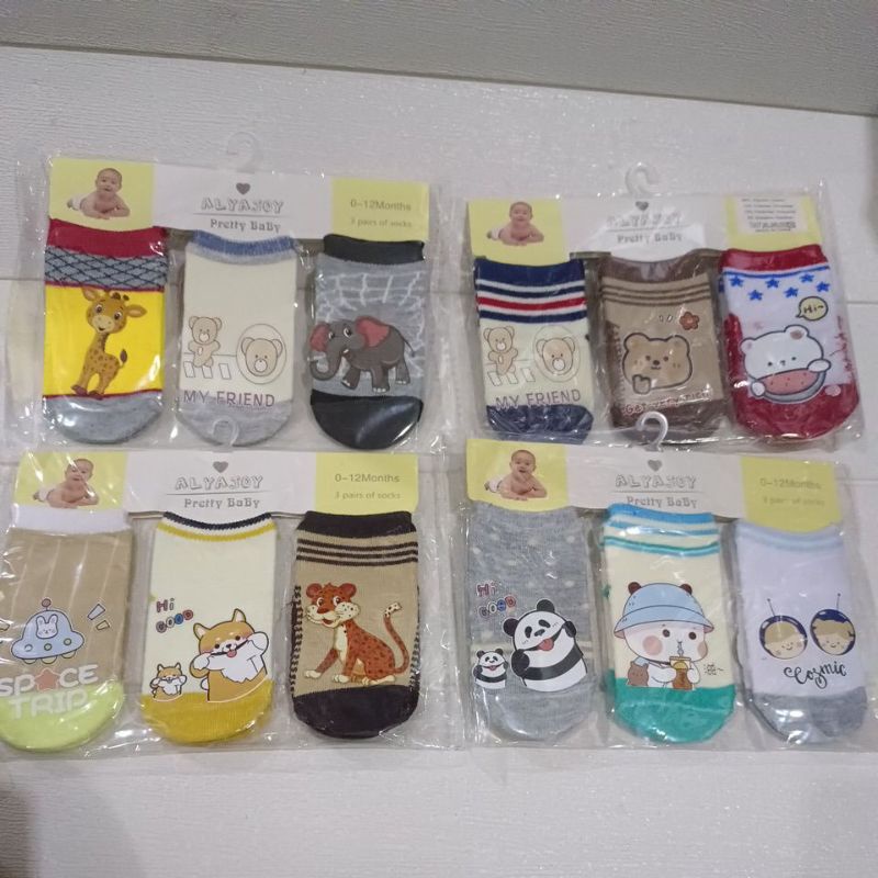 isi 3 pasang kaos kaki anak bayi 0-12bulan