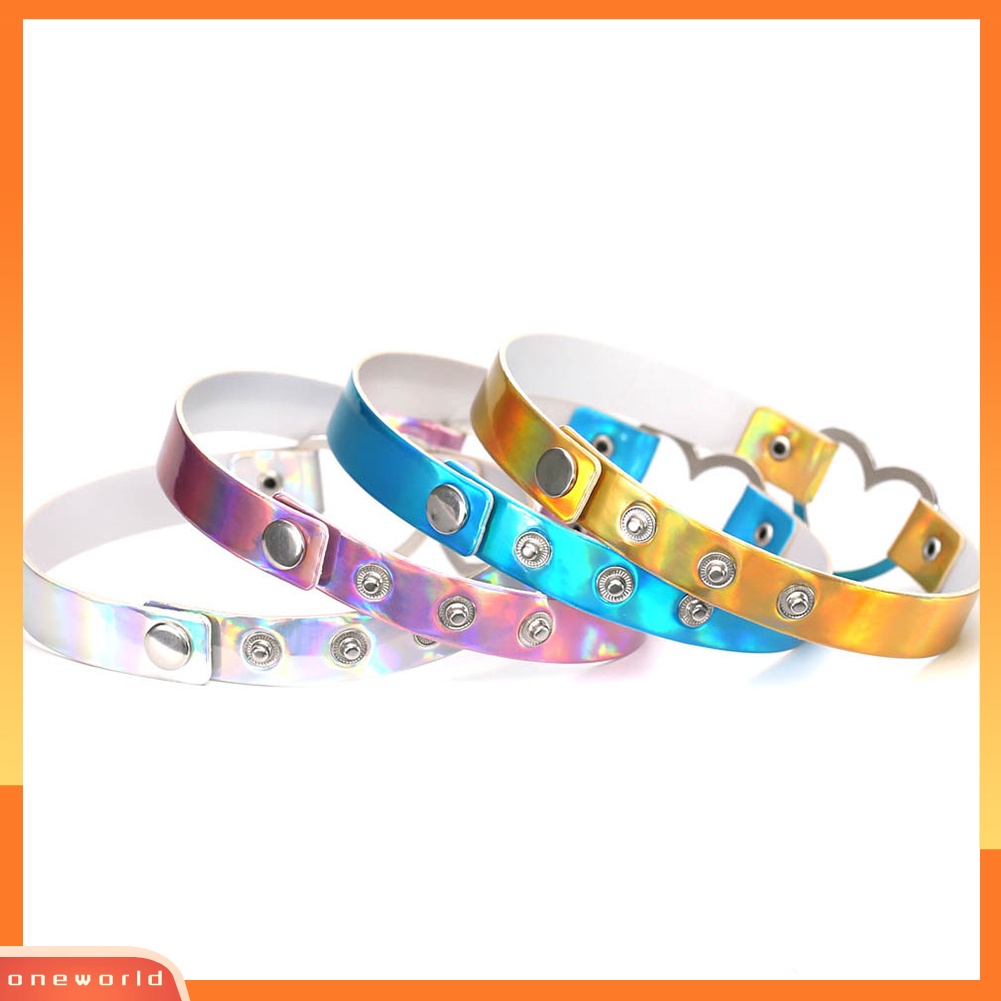 [WONE] Wanita Chic Hologram Logam Hati Terbuka Kulit Imitasi Kalung Choker Hadiah