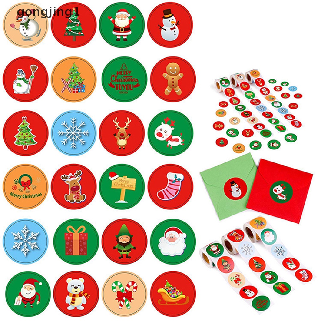 Ggg 500pcs /roll Candy Bag Stiker Christmas Decor Rumah Pohon Natal Elk Ornamen ID