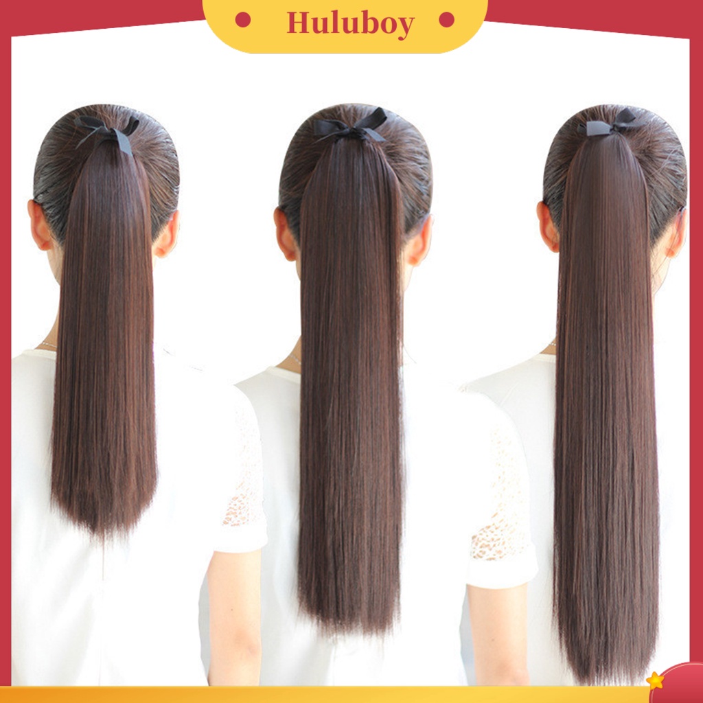 Rambut Palsu Ponytail Panjang Lurus Natural Bahan Serat Suhu Tinggi