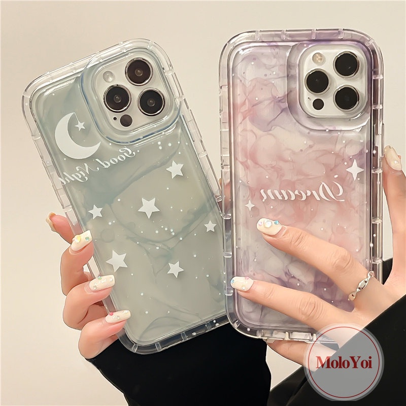 IPHONE Fantasy Tinta Lukisan Langit Berbintang Bintang Bulan Case Kompatibel Untuk Iphone11 14 13 12 Pro Max7 8 6 6S Plus XR X XS MAX Airbag Telepon Lembut TPU Bening Shockproof Back Cover