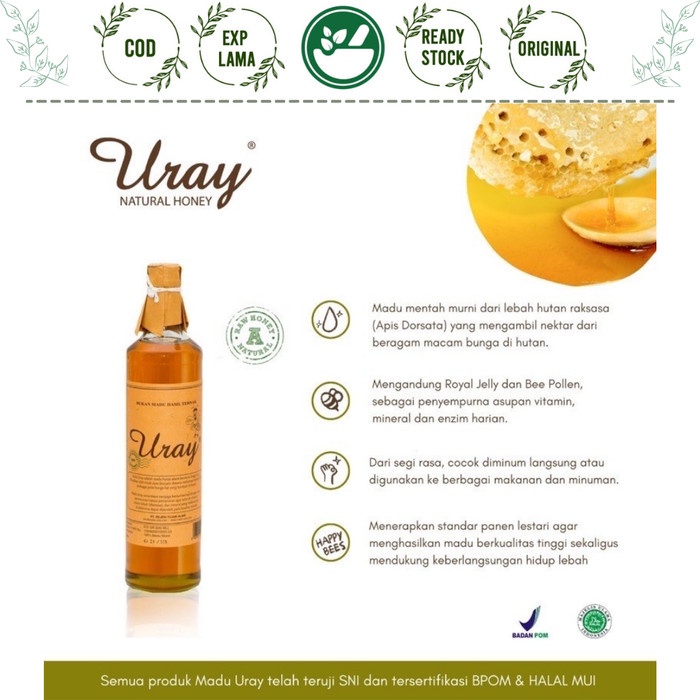 

MADU URAY NATURAL HONEY 875GRAM GRADE A MADU MURNI ALAMI MADU HUTAN