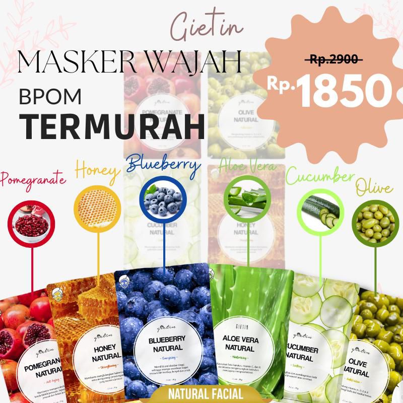 ASK GIETIN SHEET MASK BPOM 30gram Natural Skin care masker ori korea MASKER PELEMBAB WAJAH NATURAL HYDRATING &amp; SOFT SKIN CARE