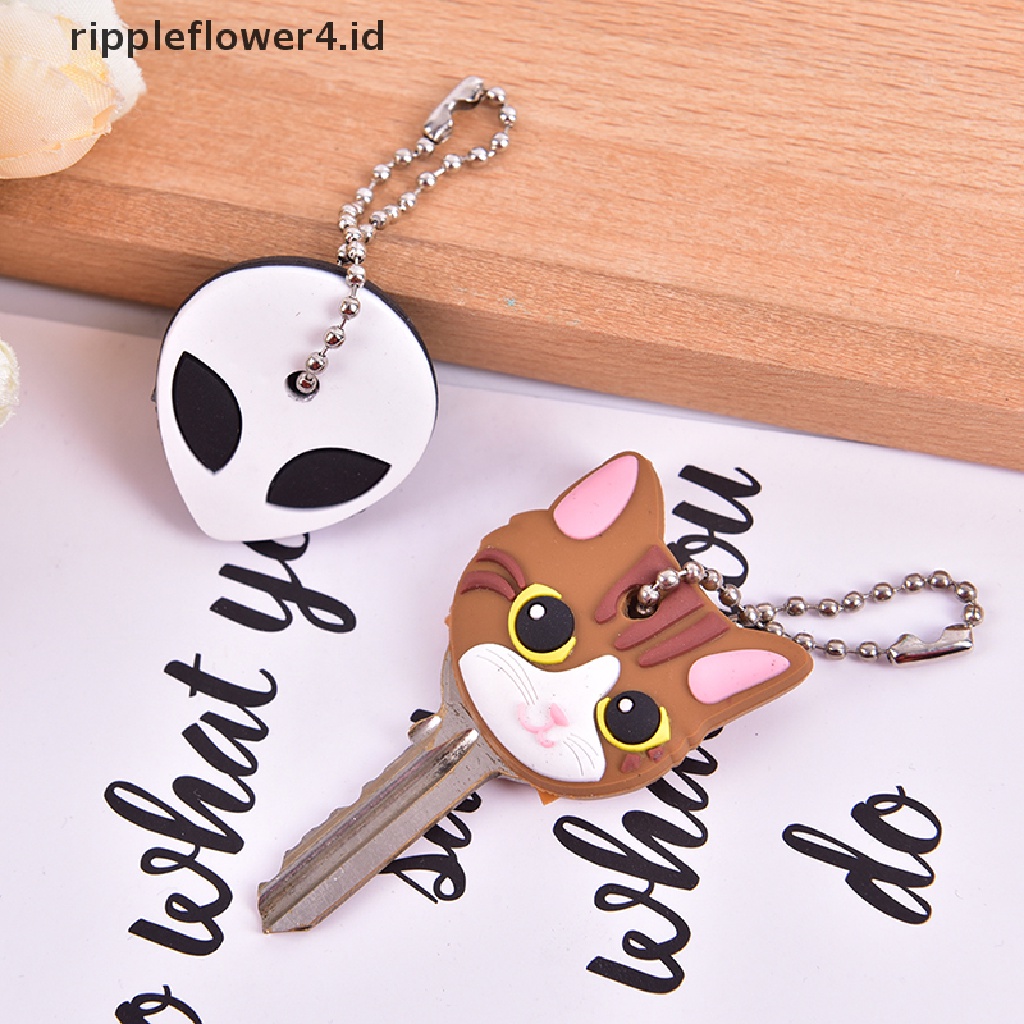 {rippleflower4.id} Lucu Lembut Silikon Animals Key Ring Cap Penutup Kepala Rantai Tali Telepon Gantungan Kunci~