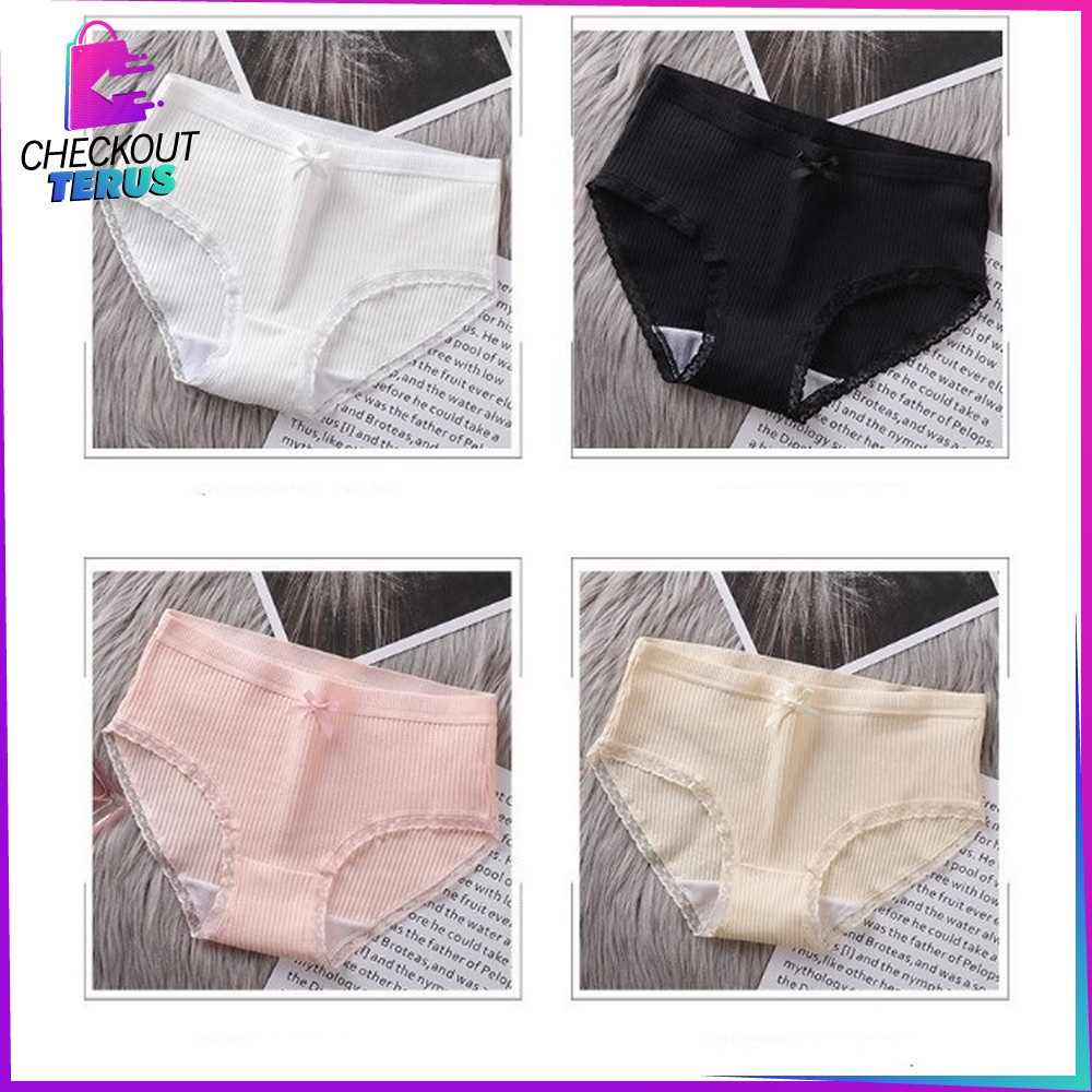 CT P533 Celana Dalam Wanita Panty Polos Pita Pakaian Dalam dengan Hiasan Pita Cewek Kekinian Import