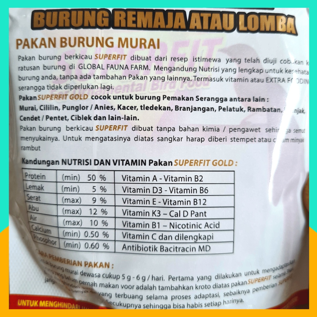 SUPERFIT GOLD Pakan voer burung harian murai kacer