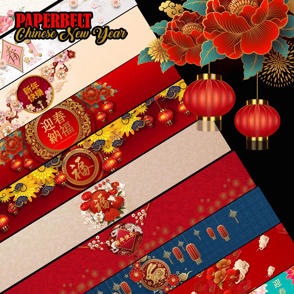 

Paper belt imlek tema chinese new year sleeve spesial Tahun Baru cina cetak label toples kue kering kemasan packaging label hampers imlek