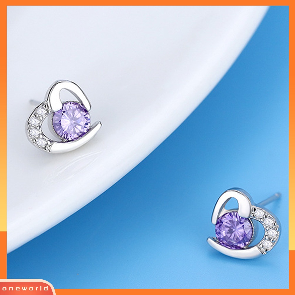 [WONE] Fashion Wanita Cubic Zirconia Hias Cinta Hati Telinga Stud Anting Perhiasan Hadiah
