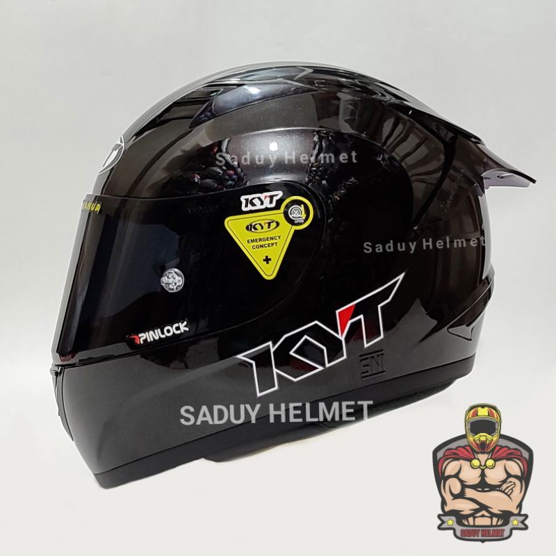 HELM KYT R10 BLACK GLOSSY - HITAM METALIK PAKET GANTENG FLAT VISOR SMOKE
