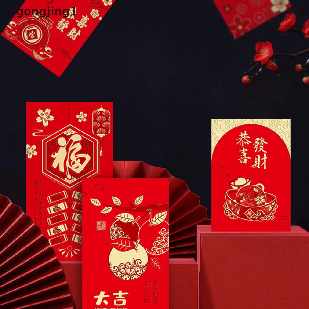 Ggg 6PCS 2023festival Tahun Kelinci Imlek Hongbao Bronzing Amplop Merah Spring Festival Good Wishes Lucky Money Red Packets Year Festival Supplies ID