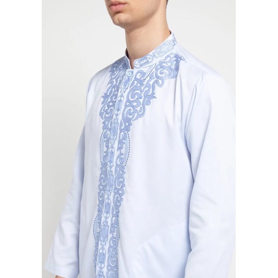 Baju muslim pria batik ukiran arjuna weda/baju koko/size M/regular fit/blue