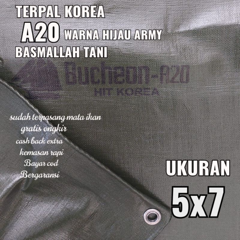 Terpal KOREA A20 Warna Hijau Army ukuran 5x7 meter merk TRECK