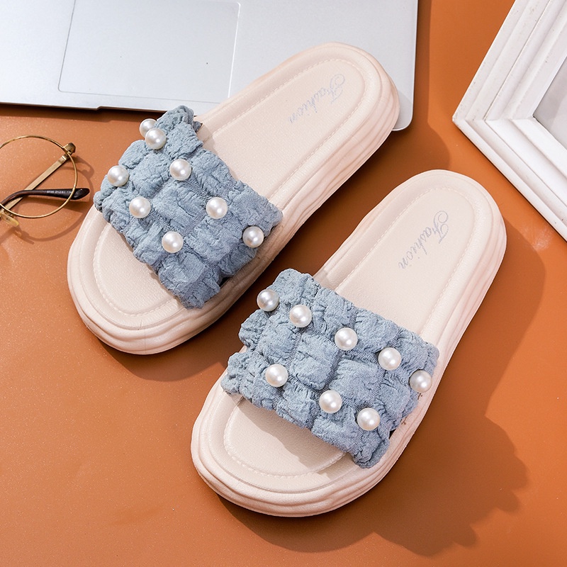 Sandal Slop Flat Sandal Wanita Slip On Fashion Style Motif Mutiara Sandal Kasual Nyaman Lentur Empuk PVC Satu7an SPT-36