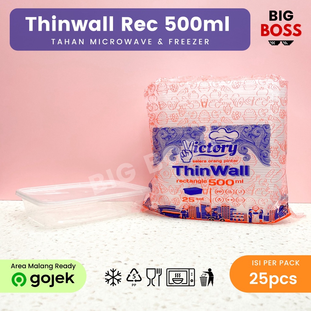 [ISI 25 PCS] Thinwall Rectangle 500ml Victory / Kotak Makan Plastik / Thinwall Plastik / Kontainer Penyimpanan Makanan