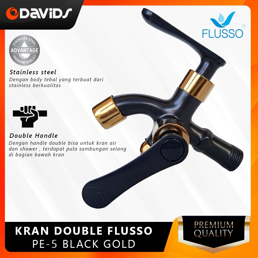 Kran Cabang Keran Double Mesin Cuci Dobel Shower Flusso PE5 Hitam Gold