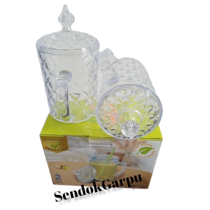 Mug Diamond+Tutup Cangkir Bening Transparan GOLDEN SUNKIST MUD7068