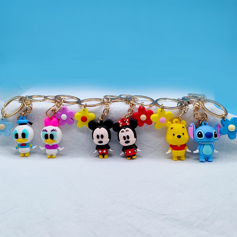 3D Gantungan Kunci Mickey Minnie Stitch Gantungan Kunci Lucu Kartun Gantungan Kunci Wanita Pasangan Yang Indah Tas Gantungan Kunci Sling
