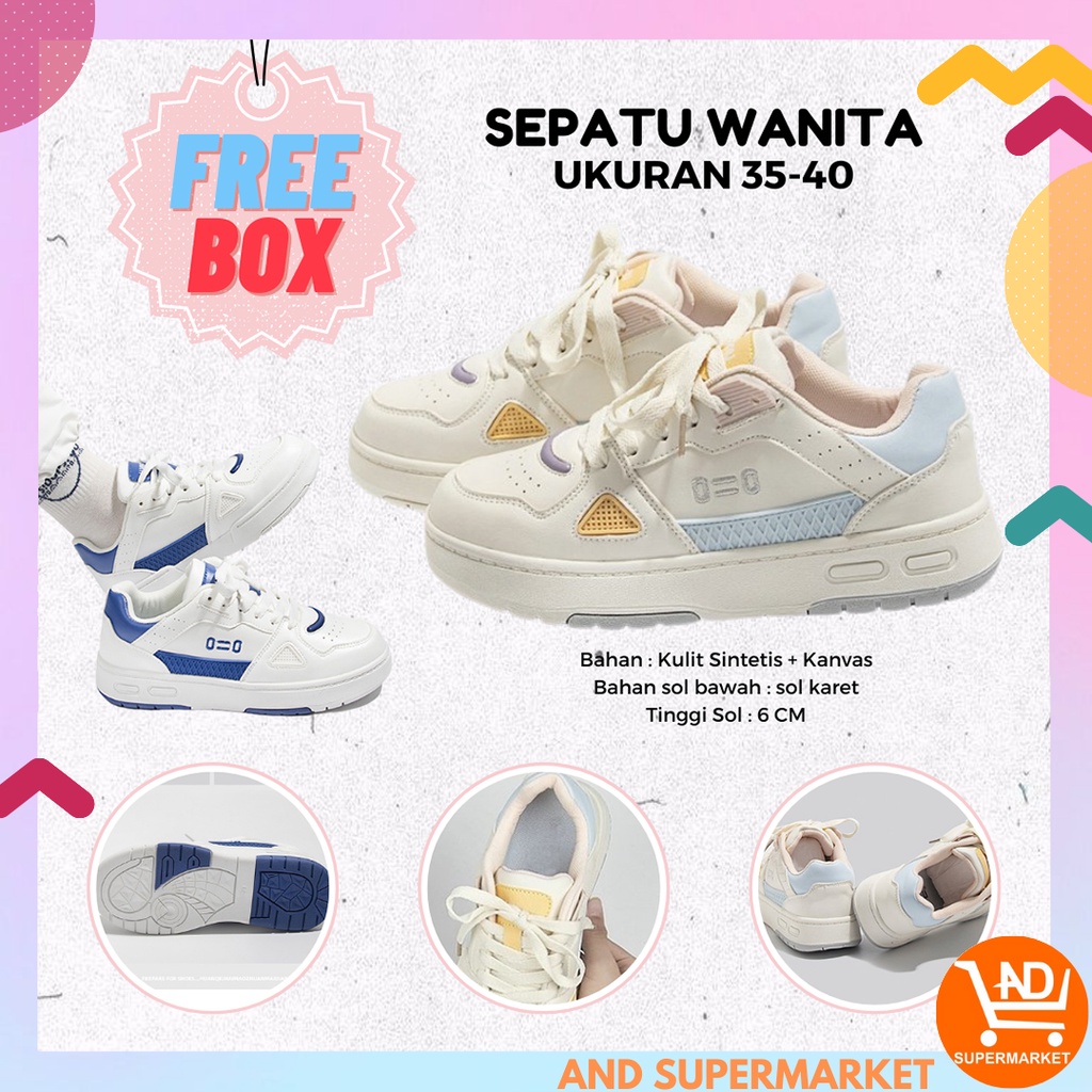 AND / COD / Sepatu Sneakers Wanita Import Sepatu Sport Putih Sneakers Perempuan Sepatu Cewek Dewasa Tali SPT-19