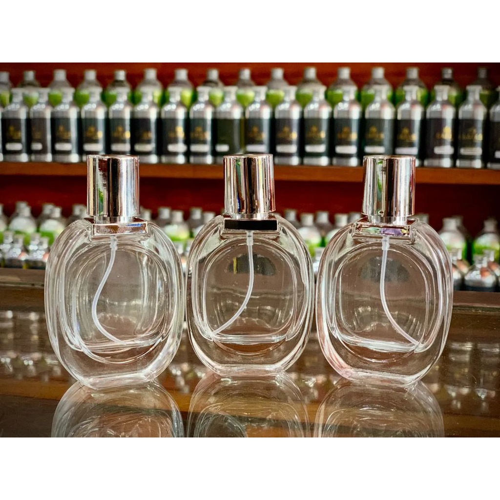 [ PER LUSIN ] Botol Parfum OVAL TUTUP CROME DRAT Botol Parfum Kosong Botol Kaca Botol Display Botol 