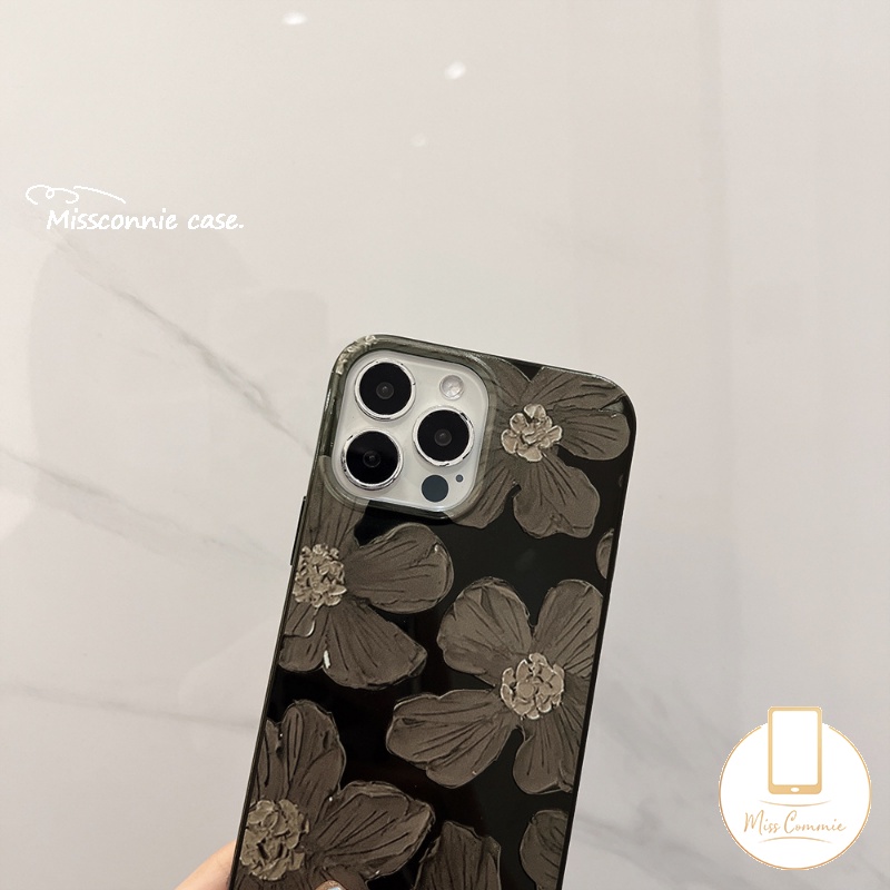 IPHONE Case Compatible Untuk Iphone11 13 12 14 Pro Max7 8 Plus XR X XS Max SE 2020 INS Fashion Retro Lukisan Minyak Bunga Full Body Glossy Halus Lembut TPU Pelindung Penutup Belakang