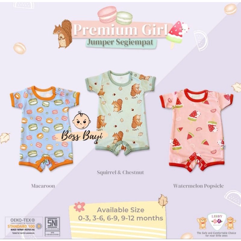 LIBBY - Premium Jumper Segiempat / Romper Bayi Motif 0-12bulan