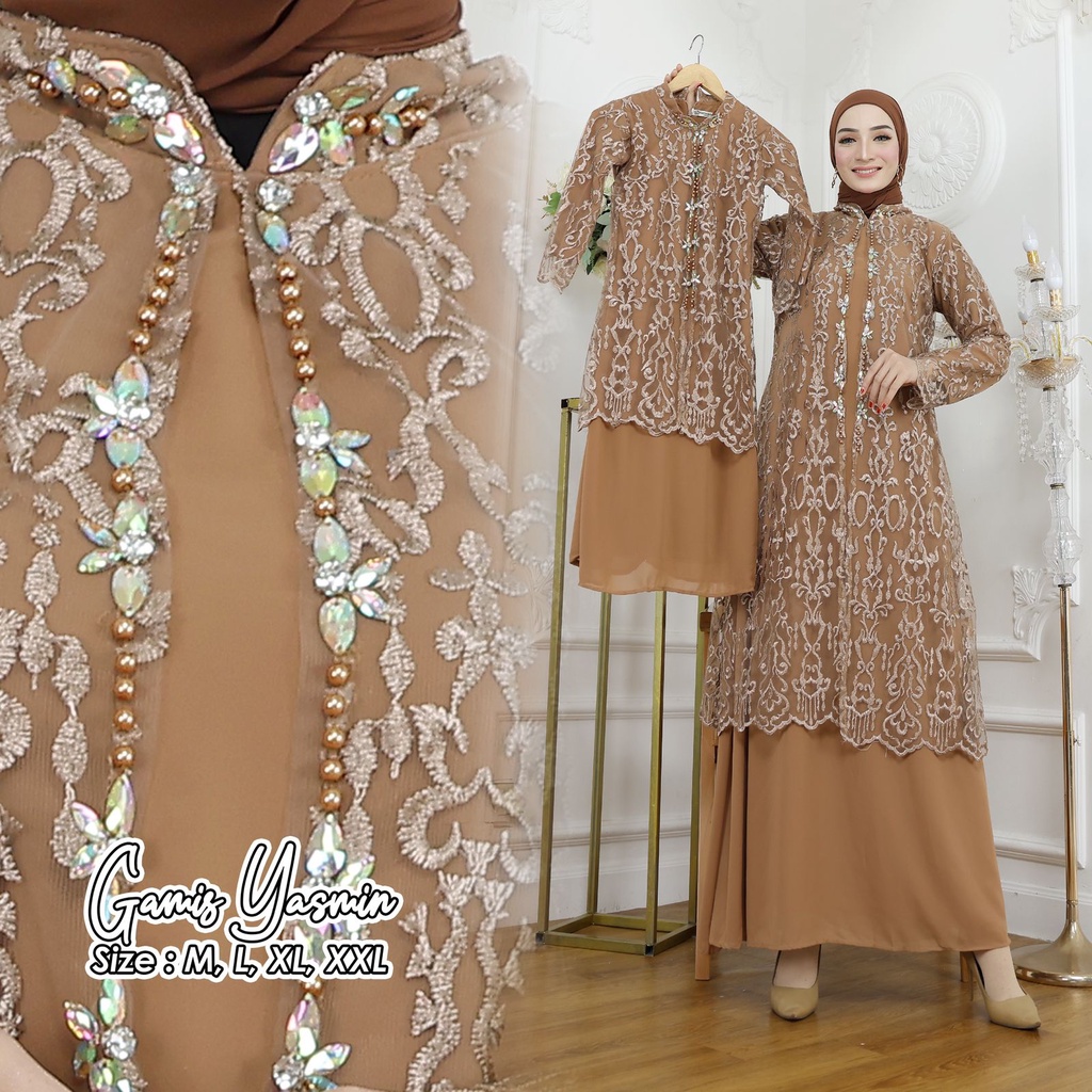 Permata Olshop / Couple Gamis Yasmin / Kebaya Couple Ibu dan Anak Perempuan / Kebaya Gamis Modern / Gamis Pesta Mewah / Gamis Kebaya Couple / Kebaya Gamis Anak